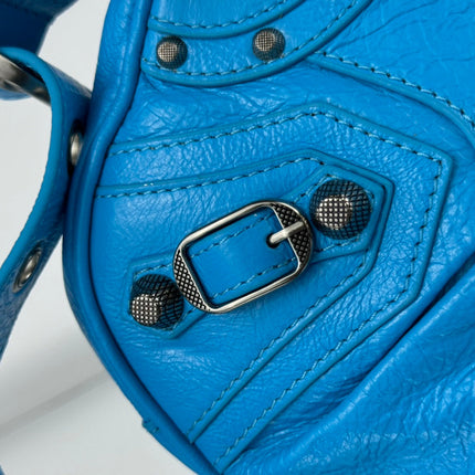 LE CAGOLE SMALL SHOULDER BAG 26 WITH RHINESTONES IN DODPER BLUE LAMBSKIN