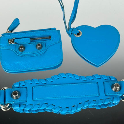 LE CAGOLE SMALL SHOULDER BAG 26 WITH RHINESTONES IN DODPER BLUE LAMBSKIN