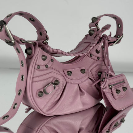 LE CAGOLE SMALL SHOULDER BAG 26 WITH RHINESTONES IN CREPE PINK LAMBSKIN