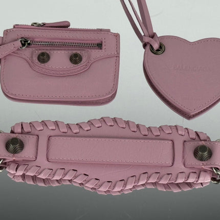 LE CAGOLE SMALL SHOULDER BAG 26 WITH RHINESTONES IN CREPE PINK LAMBSKIN