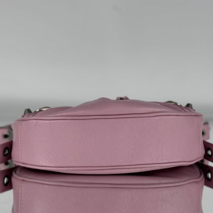 LE CAGOLE SMALL SHOULDER BAG 26 WITH RHINESTONES IN CREPE PINK LAMBSKIN