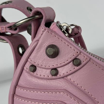 LE CAGOLE SMALL SHOULDER BAG 26 WITH RHINESTONES IN CREPE PINK LAMBSKIN