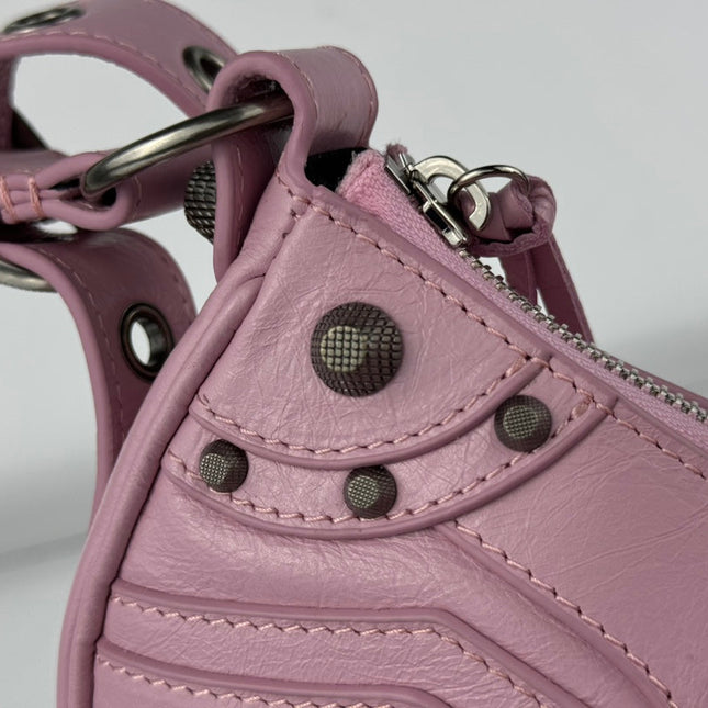 LE CAGOLE SMALL SHOULDER BAG 26 WITH RHINESTONES IN CREPE PINK LAMBSKIN