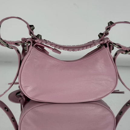 LE CAGOLE SMALL SHOULDER BAG 26 WITH RHINESTONES IN CREPE PINK LAMBSKIN