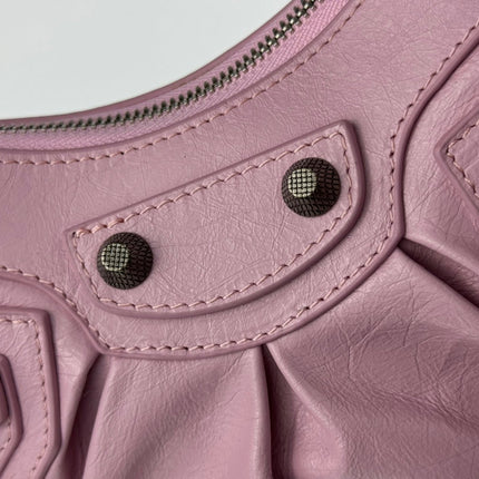 LE CAGOLE SMALL SHOULDER BAG 26 WITH RHINESTONES IN CREPE PINK LAMBSKIN