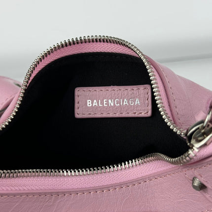 LE CAGOLE SMALL SHOULDER BAG 26 WITH RHINESTONES IN CREPE PINK LAMBSKIN