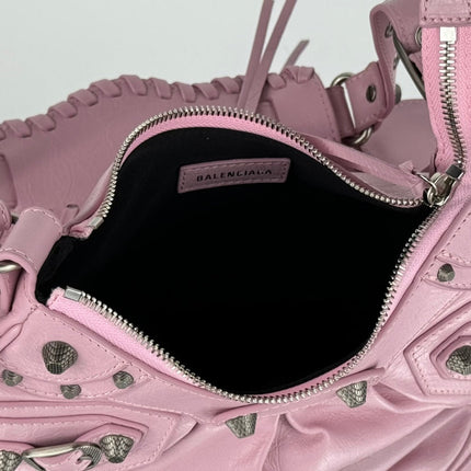 LE CAGOLE SMALL SHOULDER BAG 26 WITH RHINESTONES IN CREPE PINK LAMBSKIN