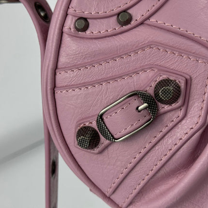 LE CAGOLE SMALL SHOULDER BAG 26 WITH RHINESTONES IN CREPE PINK LAMBSKIN