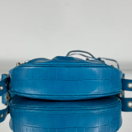 LE CAGOLE SMALL SHOULDER BAG 26 WITH RHINESTONES IN DODPER BLUE CROCODILE EMBOSSED CALFSKIN
