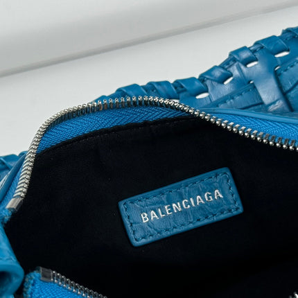 LE CAGOLE SMALL SHOULDER BAG 26 WITH RHINESTONES IN DODPER BLUE CROCODILE EMBOSSED CALFSKIN