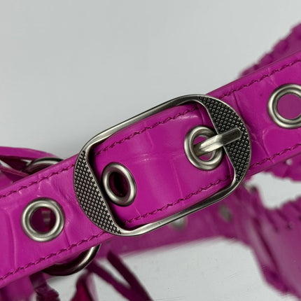 LE CAGOLE SMALL SHOULDER BAG 26 WITH RHINESTONES IN DEEP PINK CROCODILE EMBOSSED CALFSKIN