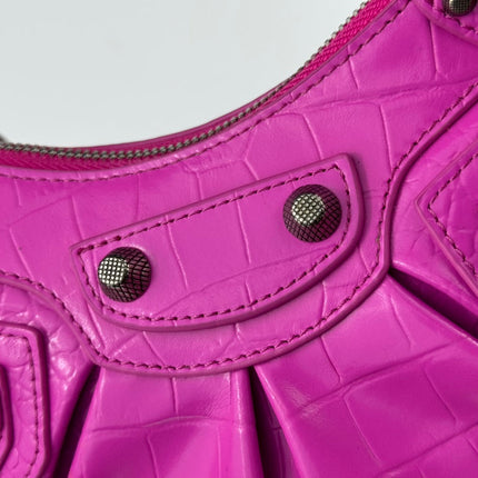 LE CAGOLE SMALL SHOULDER BAG 26 WITH RHINESTONES IN DEEP PINK CROCODILE EMBOSSED CALFSKIN