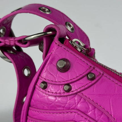 LE CAGOLE SMALL SHOULDER BAG 26 WITH RHINESTONES IN DEEP PINK CROCODILE EMBOSSED CALFSKIN