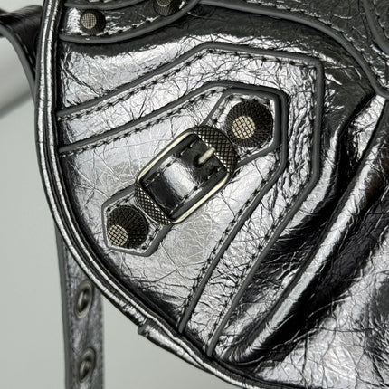 LE CAGOLE SMALL SHOULDER BAG 26 WITH RHINESTONES IN SILVER METALLIC ARENA LAMBSKIN