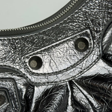 LE CAGOLE SMALL SHOULDER BAG 26 WITH RHINESTONES IN SILVER METALLIC ARENA LAMBSKIN