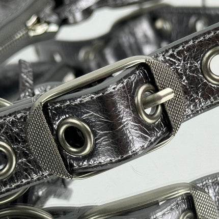 LE CAGOLE SMALL SHOULDER BAG 26 WITH RHINESTONES IN SILVER METALLIC ARENA LAMBSKIN