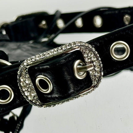 LE CAGOLE SMALL SHOULDER BAG 26 WITH RHINESTONES IN BLACK ARENA LAMBSKIN SILVER HARDWARE