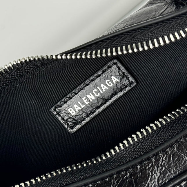 LE CAGOLE SMALL SHOULDER BAG 26 WITH RHINESTONES IN BLACK ARENA LAMBSKIN SILVER HARDWARE