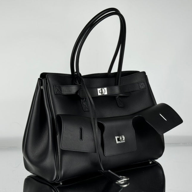 BEL AIR CARRY ALL BAG 37 IN BLACK NAPPA LAMBSKIN SILVER HARDWARE