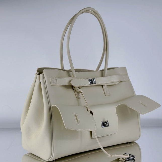 BEL AIR CARRY ALL BAG 29 IN WHITE NAPPA LAMBSKIN SILVER HARDWARE