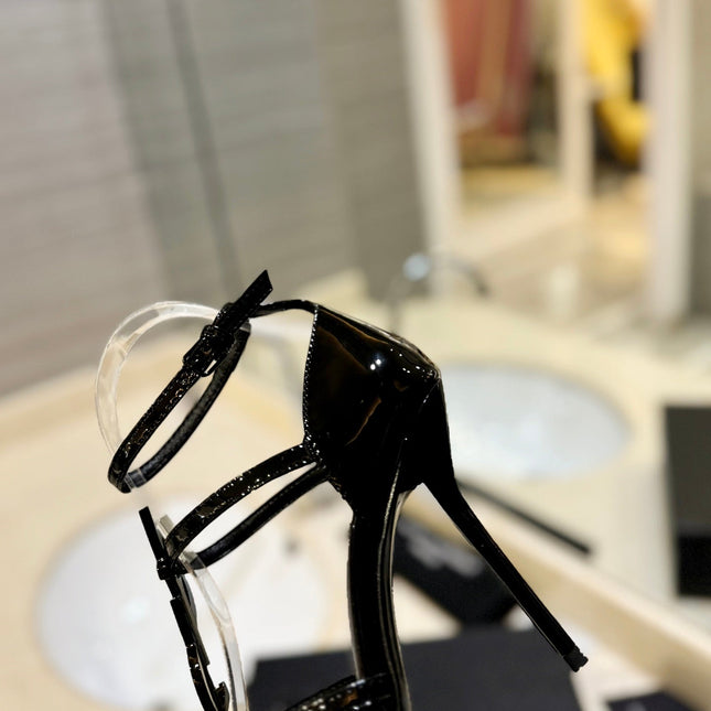 SL CASSANDRA HEELED SANDALS BLACK POLISHED CALFSKIN
