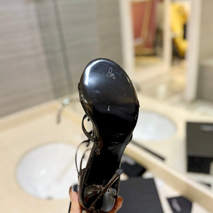 SL CASSANDRA HEELED SANDALS BLACK POLISHED CALFSKIN