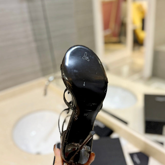 SL CASSANDRA HEELED SANDALS BLACK POLISHED CALFSKIN