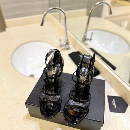 SL CASSANDRA HEELED SANDALS BLACK POLISHED CALFSKIN