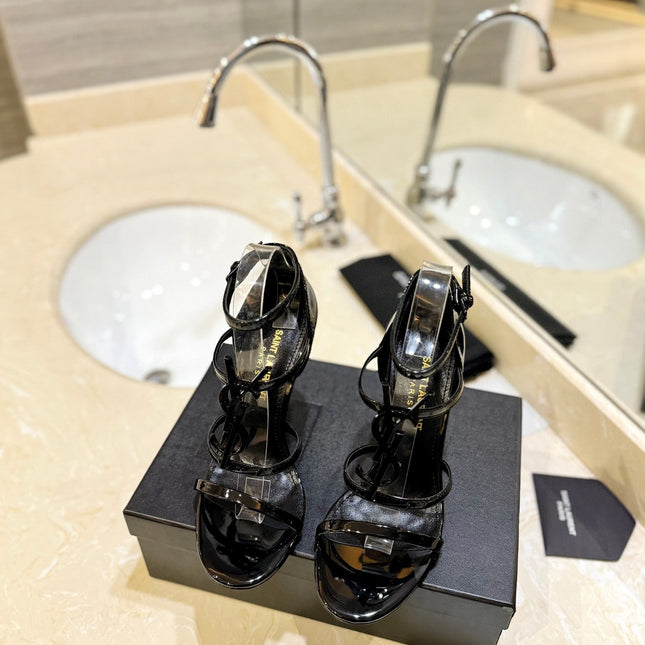 SL CASSANDRA HEELED SANDALS BLACK POLISHED CALFSKIN