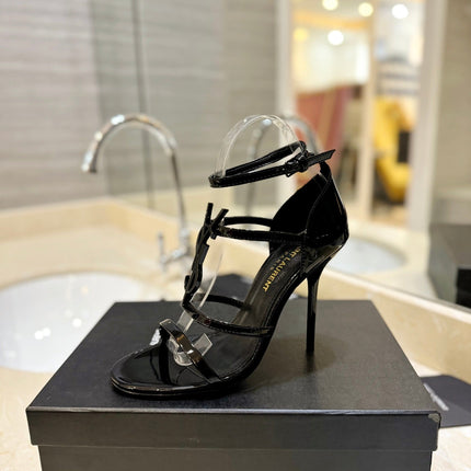 SL CASSANDRA HEELED SANDALS BLACK POLISHED CALFSKIN