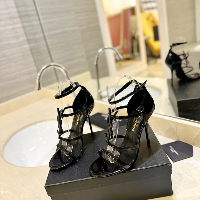 SL CASSANDRA HEELED SANDALS BLACK POLISHED CALFSKIN