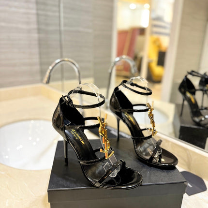 SL CASSANDRA HEELED SANDALS BLACK-GOLD CALFSKIN