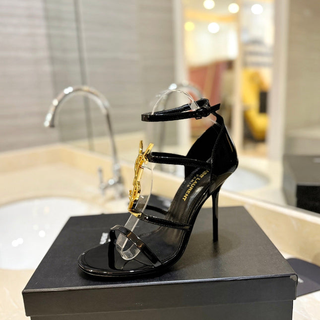 SL CASSANDRA HEELED SANDALS BLACK-GOLD CALFSKIN