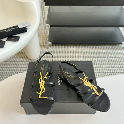 Yves SL Buckle Women Sandals Black Leather