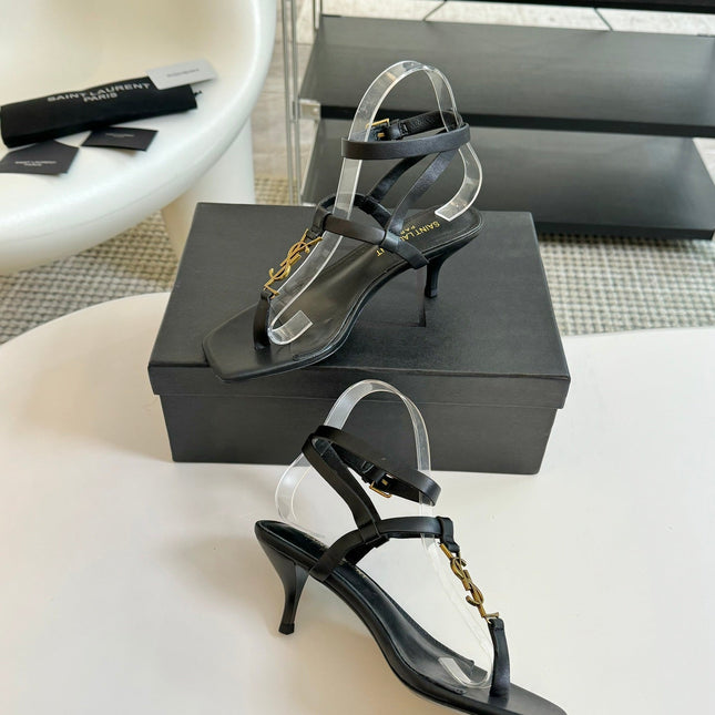 SL CASSANDRA MID-HEEL SANDAL BLACK CALFSKIN
