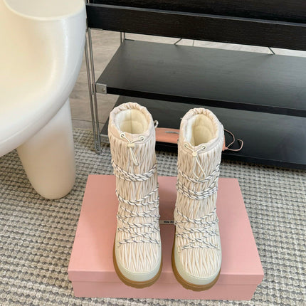 SNOW LONG BOOTS IN COSMIC LATTE WRINKLED NYLON