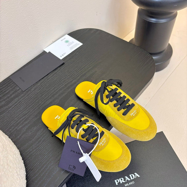 SNEAKER MULES IN YELLOW NYLON AND SUEDE