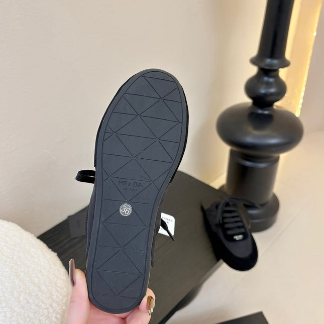 SNEAKER MULES IN BLACK NYLON AND SUEDE