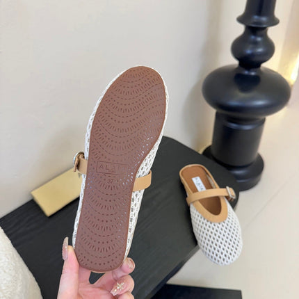 ALAIA FLAT MULES 25S IN WHITE MIX BROWN WOVEN MESH
