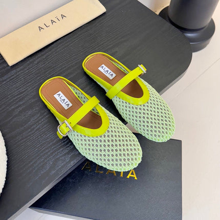 ALAIA FLAT MULES 25S IN MINT GREEN WOVEN MESH