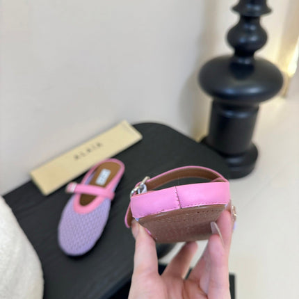 ALAIA FLAT MULES 25S IN PURPLE MIX PINK WOVEN MESH