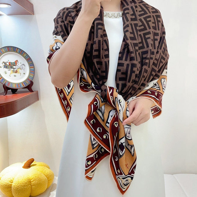 FOULARD 140 CM IN BROWN FF SILK CASHMERE