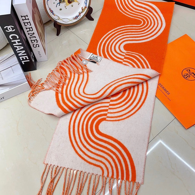 SCARF 180 CM IN FIRE ORANGE MIX WHITE CASHMERE