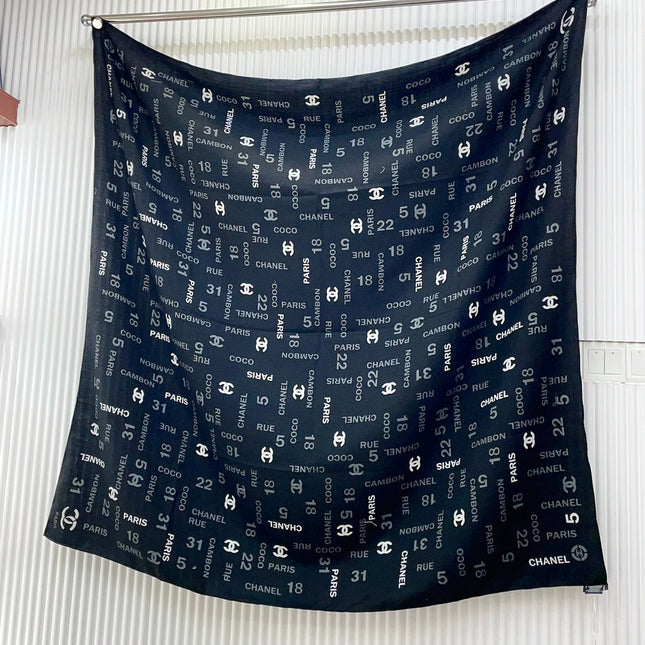 SQUARE SCARF 140 CM IN BLACK MONOGRAM CASHMERE 401159