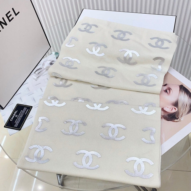 SCARF 190 CM IN WHITE CASHMERE WITH SILVER LOGO 401169