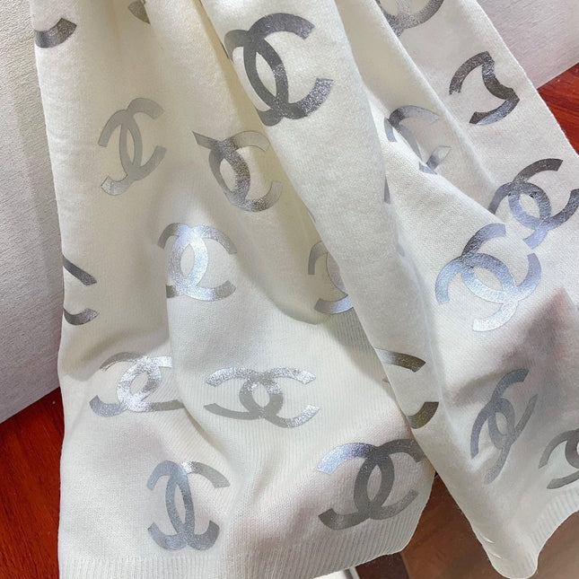 SCARF 190 CM IN WHITE CASHMERE WITH SILVER LOGO 401169