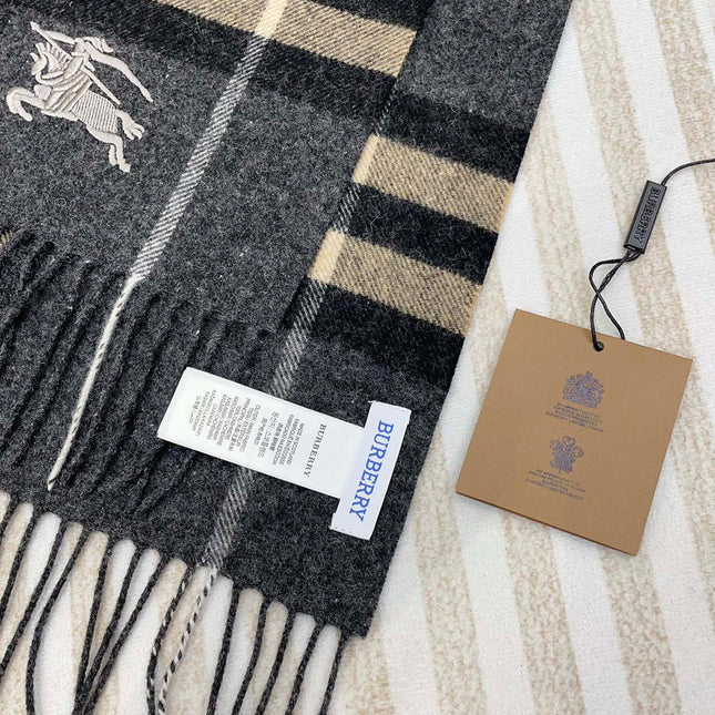 CLASSIC WOOL CHECK SCARF 180 CM DARK GRAY MIX CAMEL BROWN 402098