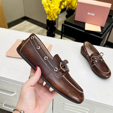 Lace-up Retro Loafers Walnut Color Cowhide