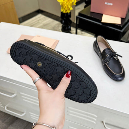 Lace-up Retro Loafers Black Cowhide