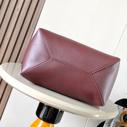 LOEWE 25S PUZZLE FOLD BAG 31 IN BURGUNDY SHINY CALFSKIN